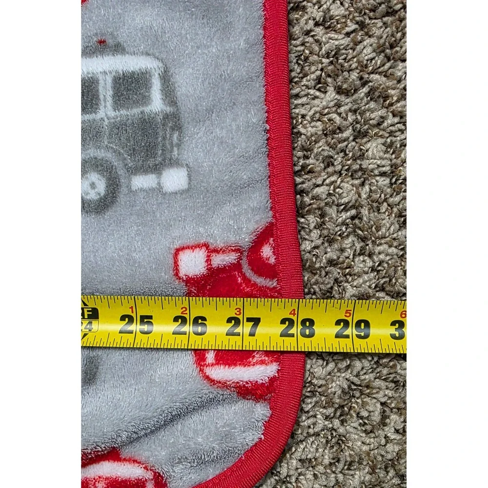 Carters Fire Truck Plush Fleece Baby Blanket Grey Red Black 30x44 Nursery